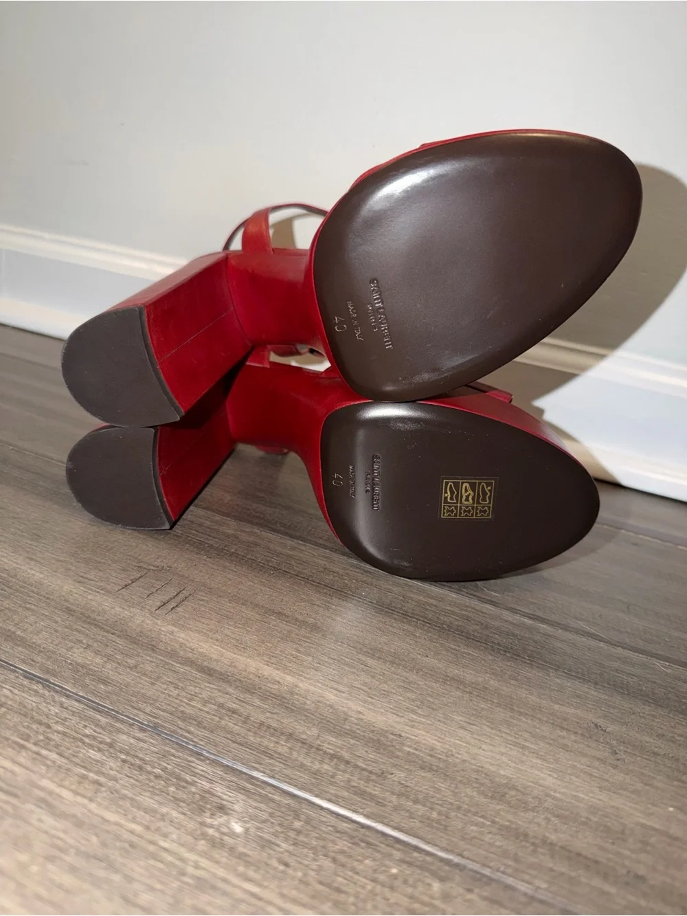 Saint Laurent Red Leather Bianca Knotted Platform Sandals - NWT